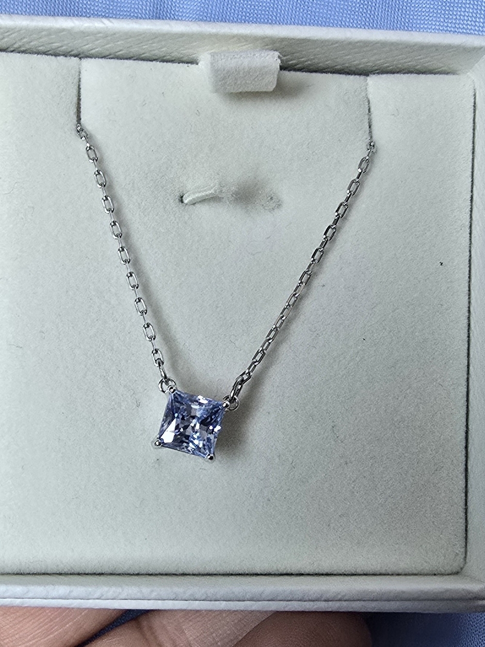 Swarovski Silver Necklace with Light Purple Square-Cut Pendant